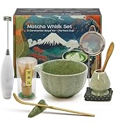 Matcha Whisk Set Incl. Ceramic Bowl With Spout, Whisk (Chasen), Stand, Bamboo Scoop, Sifter, Elec...