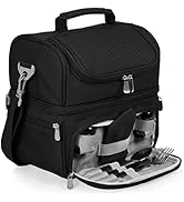 Dual compartment lunch box with expandable storage for meal prep containers and drink bottles.