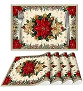Christmas Poinsettias Placemats Set of 4 Washable Table Place Mats for Dining Kitchen Party Decor