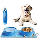 Collapsible Portable 2-in-1 Dog Bowl, Integrated Travel Dog/Cat Food Water Bowl, Silicone Foldabl...