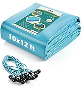 10'x12' Tarp and Bungee Cord Set – Waterproof, 12mil Heavy Duty Tarp Cover with 15 Bungee Cords w...