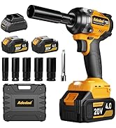 Adedad 1/2 inch Brushless Impact Wrench 750N.m(553 Ft-lbs) 20V High Torque Impact Gun with 2x4.0A...