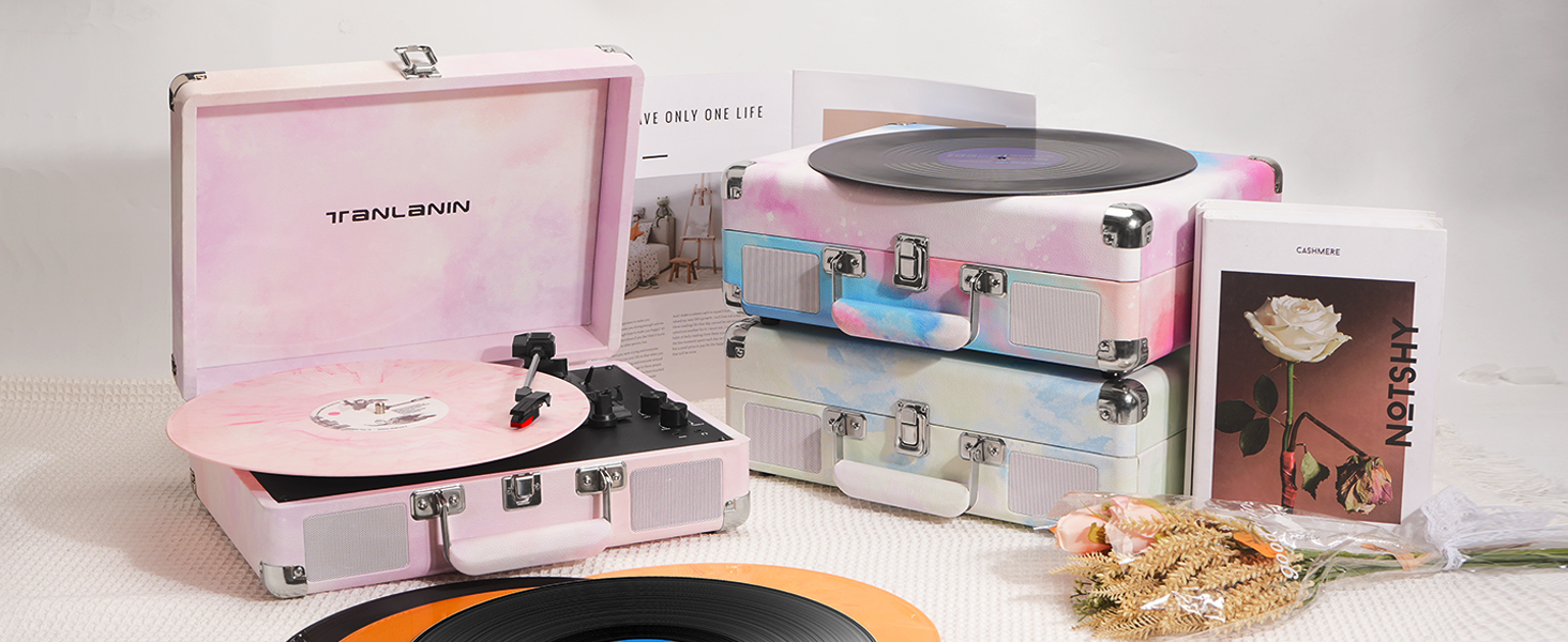 Vinyl Record Player, Bluetooth Turntable for Vinyl Records with Built-in Speakers, 3-Speed