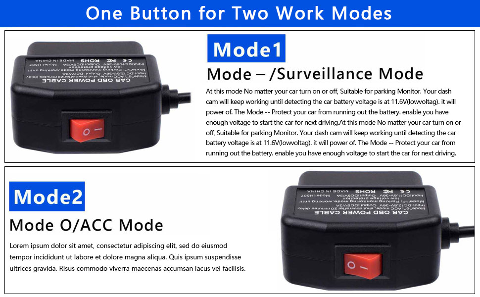 obd to usb dash cam power cord