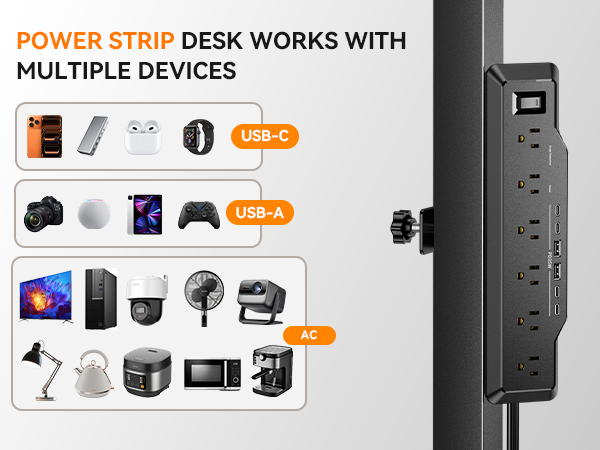 6 ft Flat Plug Office desk charger with 1800j surge protecto