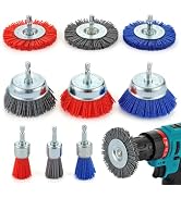 MAXMAN Nylon Drill Brush Set for Rust Removal - 9 Pack Abrasive Wheel &amp; Cup Brush Attachments, 1/...