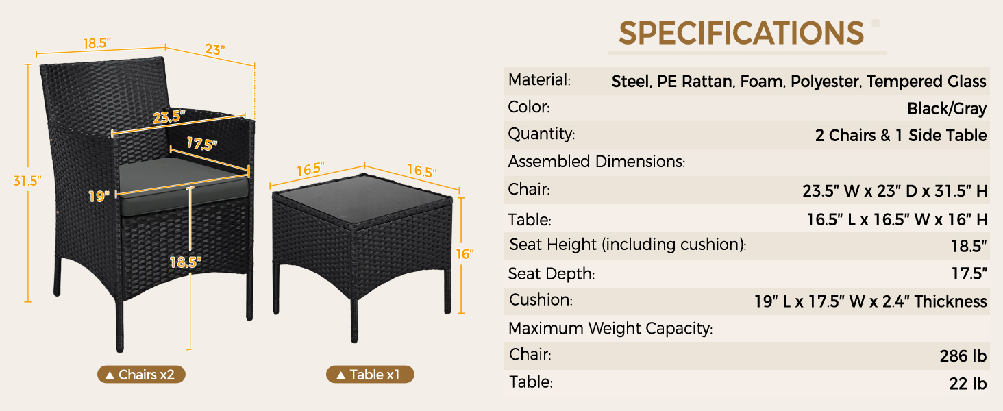 3-Piece Rattan Furniture Set