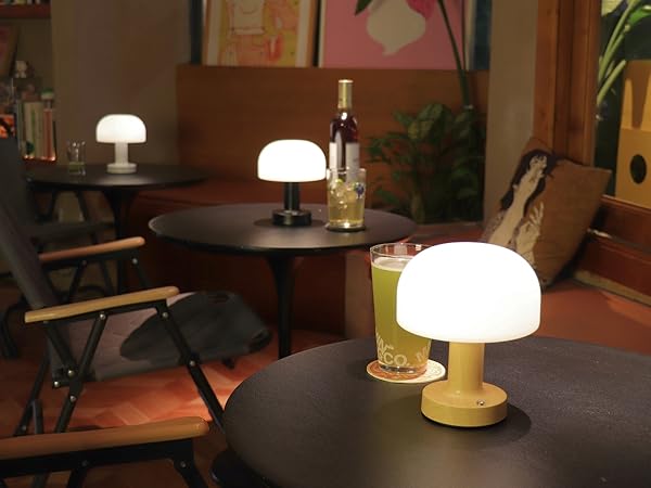 small mushroom LED table lamp rechargeable and cordless