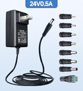 UL Listed 24V 0.5A 6ft Extra Long Power Supply Adapter with 8 Interchangeable Tips, AC to DC 24 V...