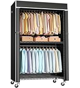 FUTASSI Clothing Rack with Cover, P1C Rolling Closet Rack with Wheels, Metal Garment Rack for Han...