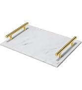 MAOPINER Marble Stone Decorative Tray Perfume Tray with Copper-Color Metal Handles Handmade Jewel...