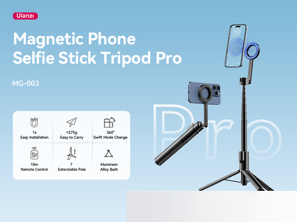 ULANZI 54'' Magnetic Selfie Stick Tripod Pro, All-in-One Phone Tripod w Magnetic Phone Holder