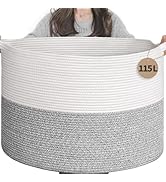 INDRESSME 115L Extra Large Blanket Basket, Soft Cotton Rope Storage Basket for Organizing, Home D...