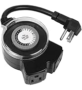 Clear Power Outdoor 24-Hour Mechanical Timer, 2 Grounded Outlets, 6 Inch Power Cord, Flat Grounde...