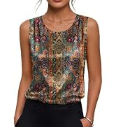Zeagoo Womens Satin Tank Top Pleated Sleeveless Blouse Dressy Casual Tops Crewneck Silk Shirts Bu...