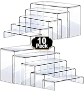 Aheroi Large Acrylic Risers, 10 Pcs 2 Set(7”L~8”L~9”L) Riser Display Shelf, Clear Rectangular Dis...