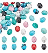 PH PandaHall 48pcs Synthetic Turquoise Stone Cabochons 8 Colors Texture Gemstone Tiles Oval Flat ...