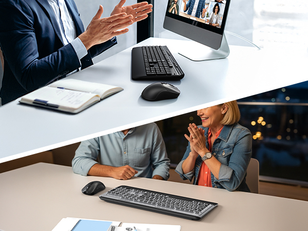 black wireless keyboard and mouse combo