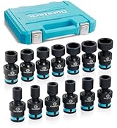 DURATECH 1/2" Drive Impact Swivel Socket Set, 13 Pcs Shallow Wobble Sockets | 10-24mm, Metric, Un...