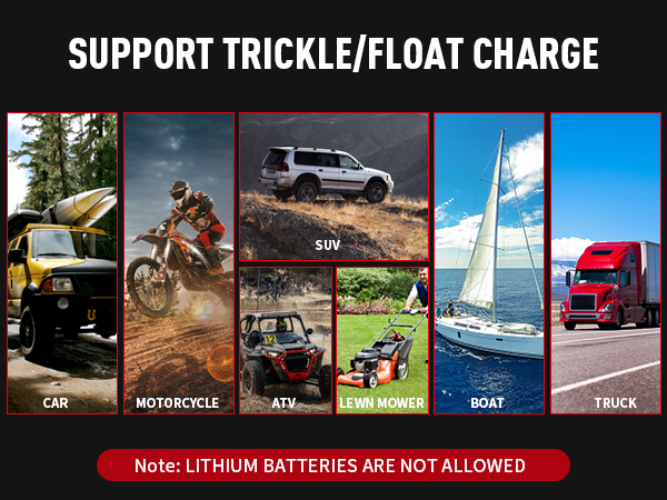 . Charge or repair all 12V and 24V lead-acid automotive, marine, and deep-cycle batteries