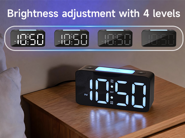 4 level brightness dimmer RGB digital alarm clock for bedroom nightstand adjustable display