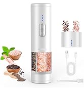 Electric Salt and Pepper Grinder Set, 2 in 1 Dual Bins USB Rechargeable Refillable Automatic Salt...