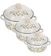 Luxshiny 3pcs Set Enamel Pot Enamelware Pot Double Ear Soup Pot Enamel Casserole Small Pots for C...