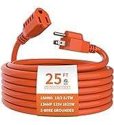 Outdoor Extension Cord 25 FT Waterproof, 16/3 Gauge Heavy Duty 3 Prong Extension Cord, 13A 1625W ...
