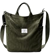 KALIDI Corduroy Tote Bag, Large Messenger Bag Shoulder Hobo Anti Splash Crossbody Zipper Bag Casu...