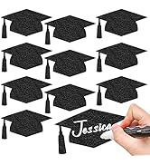 Whaline 50Pcs Grad Caps Cutouts Glitter Black Graduation Hat Cutouts 5.7 Inch Grad Cap Cut-Outs C...