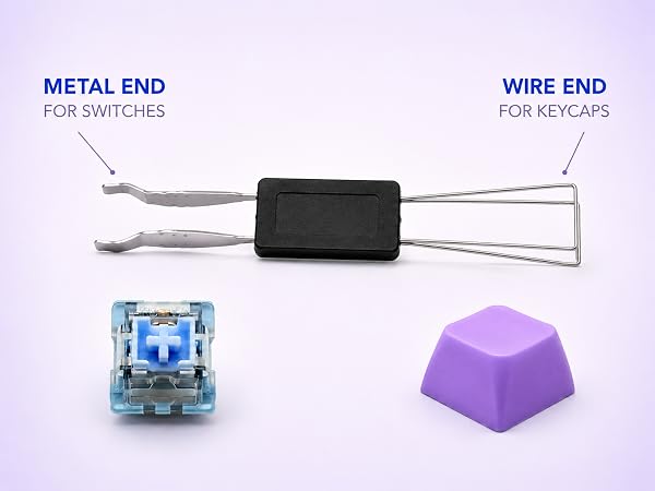 puller with a metal end for switches and a wire end for keycaps