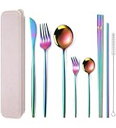 AARAINBOW 8 Pieces Stainless Steel Flatware Set Portable Reusable Cutlery Set Travel Utensils Set...