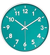 JENLYSTIME 12 Inch Modern Indoor Outdoor Wall Clock,Round Bright Colorful Dial,Non Ticking Silent...