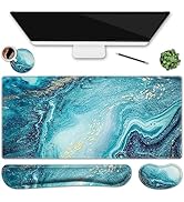 Keyboard Mouse Pad Set, Large Gaming Mouse Pad + Keyboard Wrist Rest + Coaster Set, 4Pcs Ergonomi...