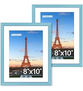 FIXSMITH 8x10 Picture Frame Set of 2, Blue Photo Frame with HD Plexiglass, Display Pictures 5x7 w...
