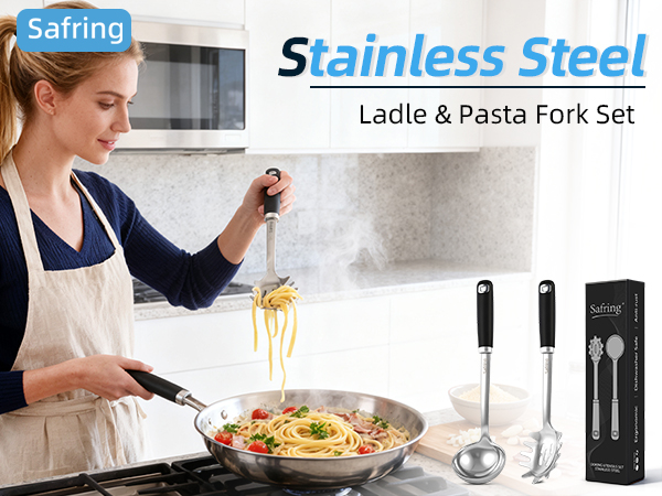 Safring Stainless Steel Soup Ladle and Spaghetti Spoon Set