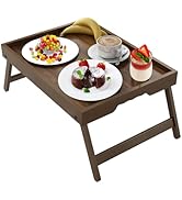 Artmeer Bed Tray Table with Folding Legs,Bamboo Breakfast in Bed for TV Table, Laptop Computer Tr...