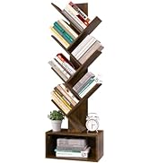 Yoobure Tree Bookshelf - 6 Shelf Retro Floor Standing Bookcase, Tall Wood Book Storage Rack for C...