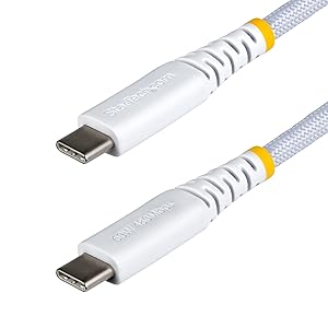 White USB-C Charging Cable, 60W (3A) PD, Dual-Layer Braided Nylon/TPE Jacket