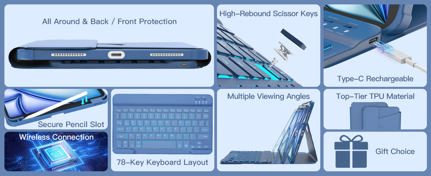 for iPad Air 11-inch M3 2025/M2 2024 &amp;amp; iPad Air 5th/4th Case with Keyboard