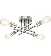 Brushed Nickle Semi Flush Mount Ceiling Lights, 4-Light Modern Industrial Sputnik Chandelier Ligh...
