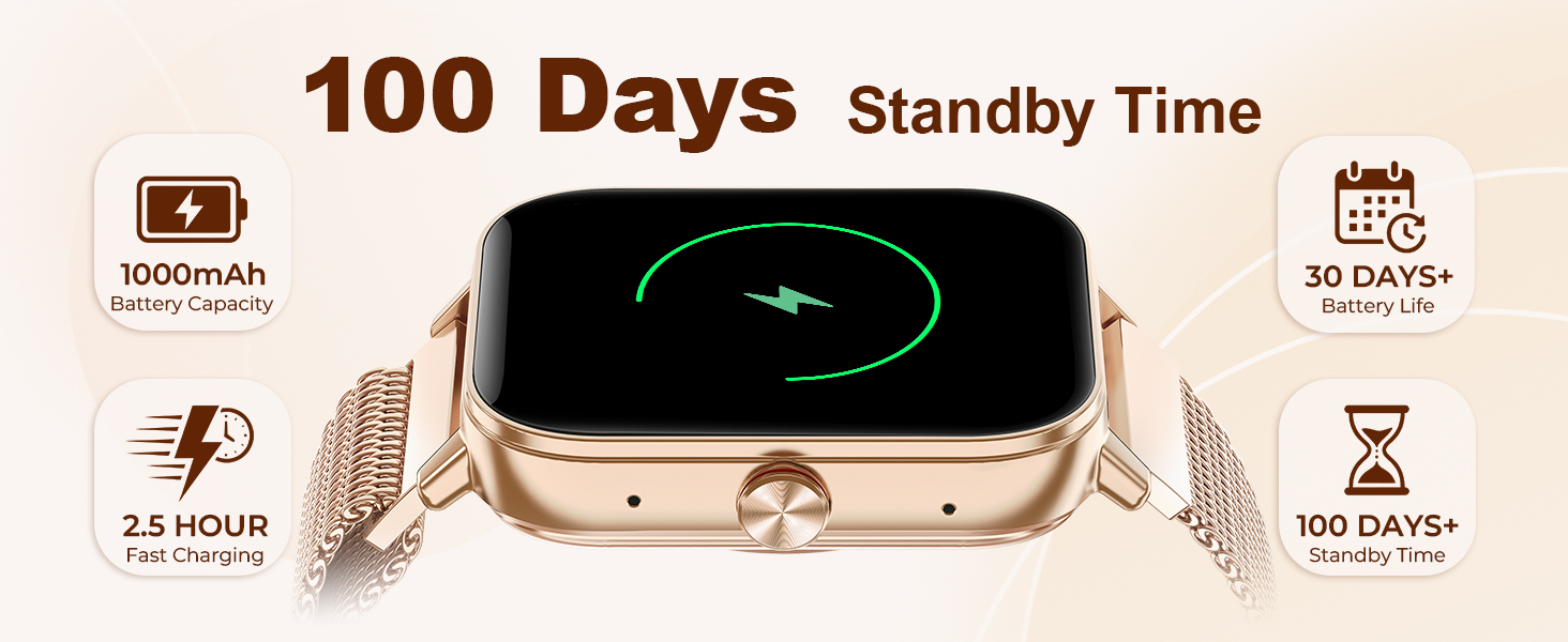 1000mAh High Capacity Battery with 100 Days Standby and Fast Charging