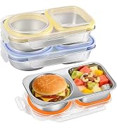 FRUIID 3 Pack Stainless Steel Snack Containers, 2 Compartment Reusable Metal Snack Boxes with Lid...