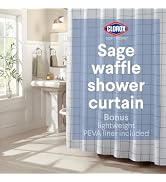 Clorox Bathroom Waffle Windowpane Pattern Shower Curtain with Waterproof Lightweight PEVA Liner S...