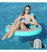 CALOBANA Round Floating Ring Inflatable Water Hammock Heavy Duty River Floats Lake Raft for Adult...