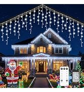 Icicle Christmas Lights Outdoor, 40Ft 432 LED Waterproof White Icicle Lights for Outside, 8 Light...