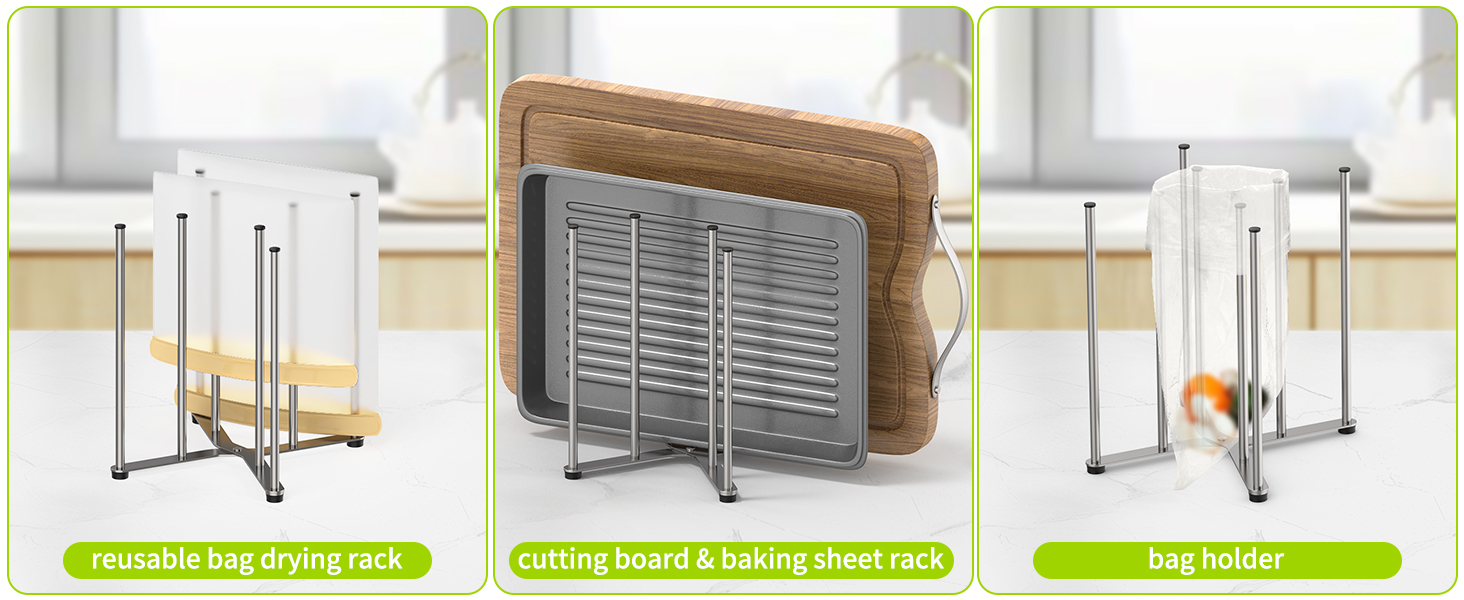 stainless drying rack for reusable food storage bags, bag holder stand for filling in meal prep
