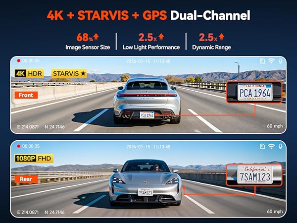 dash cam front and rear with sony starvis sensor