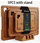 Vocvee Bamboo Cutting Boards for Kitchen(Set of 3), Wood Cutting Board with Wood Storage Stand, C...