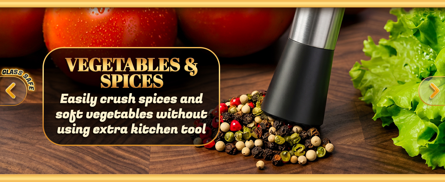 fruit crusher pressing mixed peppercorns with tool showing use for spices and cooking